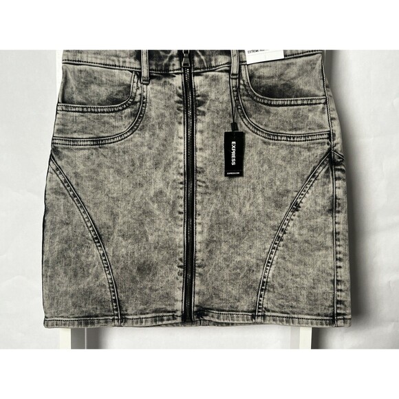 Express Mini Pencil Skirt Denim NEW Womens 6 Distressed Black High Rise Zip NWT - Picture 8 of 15